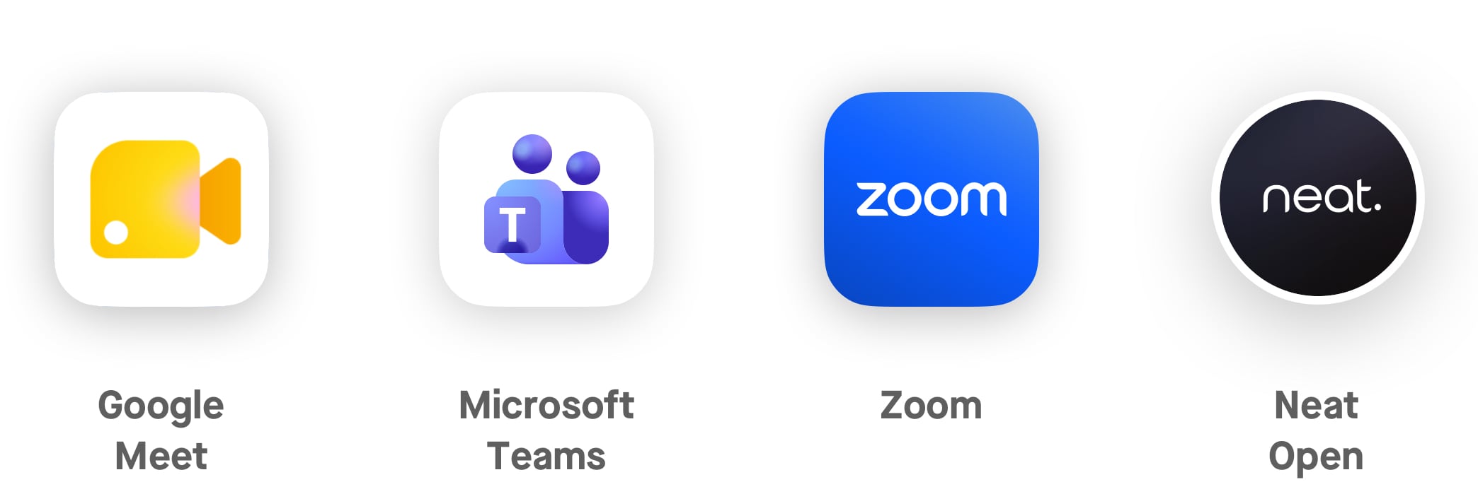 Zoom, Microsoft Teams, Neat Open Apps, BYOD - icons